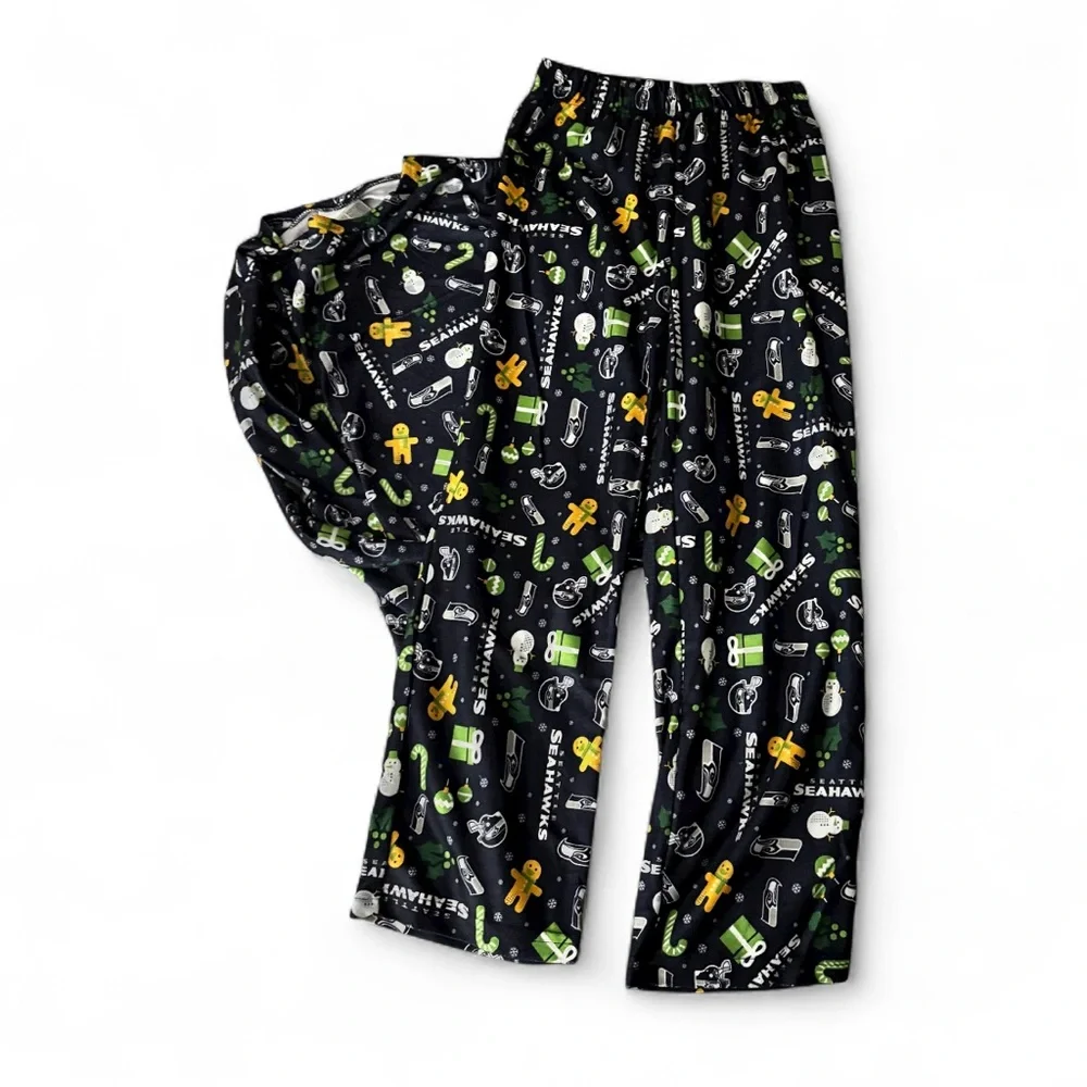 Seattle Seahawks 12th Man NFL Christmas Flannel Unisex Pajama Set Youth XS 4/5